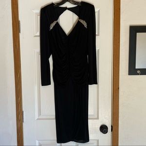 A La Carte California Women’s Elegant Evening Black Dress w/Ruching & Rhinestone